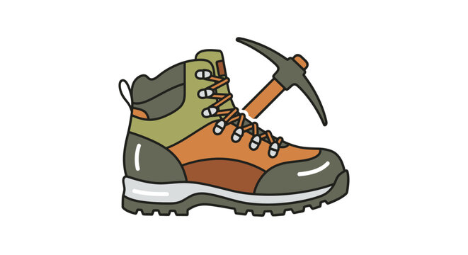Hiking boot with pickaxe.