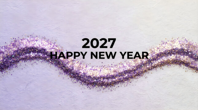 Happy new year 2027 greeting card with elegant flowing glitter dust particles on light background