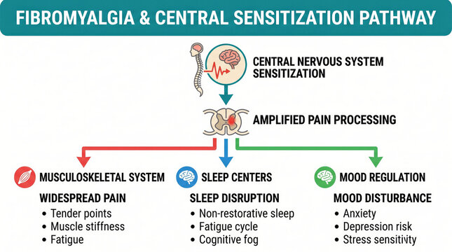 Fibromyalgia and central sensitization pathway explained with symptoms