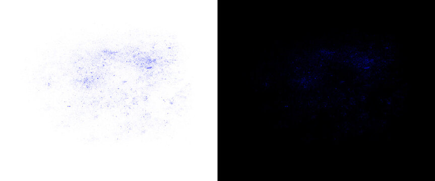 Ultramarine blue pigment powder splash on white and black background, vibrant cobalt dust particles, artistic paint splatter texture