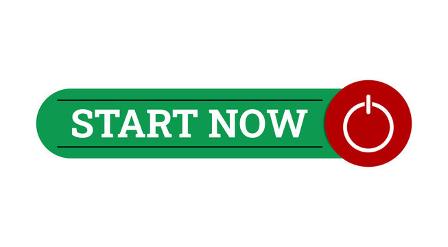 Start Now Button with Power Icon Isolated On Transparent