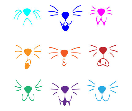 Colorful animal noses isolated on a transparent background