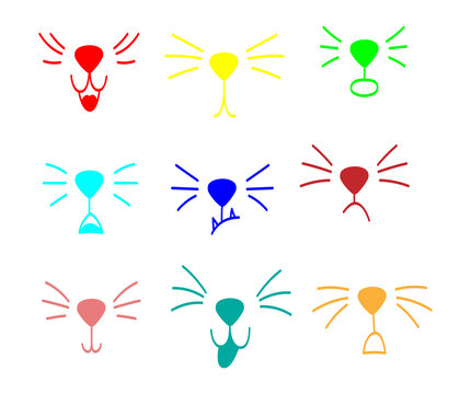 Colorful animal noses isolated on a transparent background