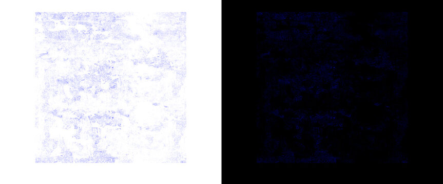 Abstract blue noise texture on white and black backgrounds. Gritty digital grain effect. Distressed stipple pattern for graphic design overlays.