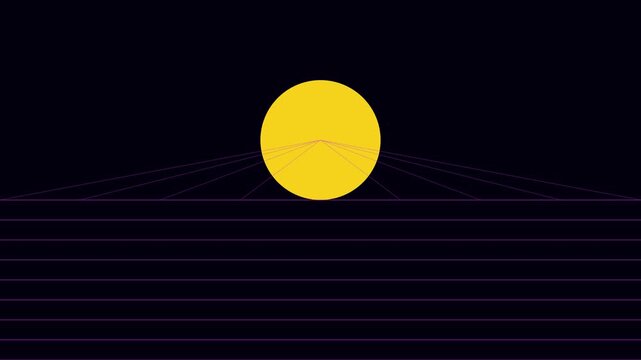 Retro synthwave sun and grid horizon abstract motion background, 80s style neon aesthetic loop animation 4k