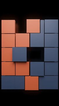 Animated Geometric Blocks Morphing and Rearranging in a Seamless Looping Motion. Abstract 3d Design with Glowing Orange and Gray Elements.
