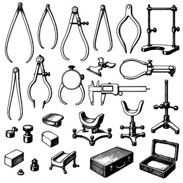 Skull Measurement Calipers with Frames Cradles Stands and Cases