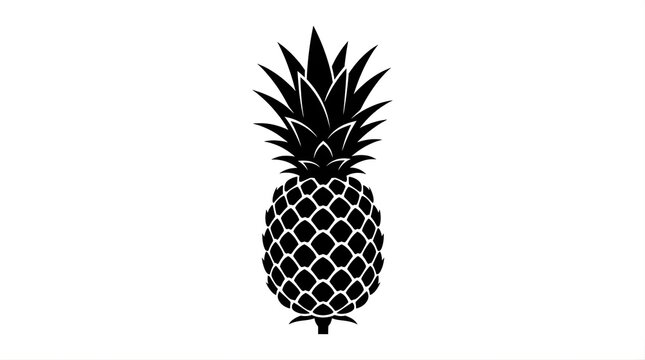 Black and white pineapple silhouette isolated on a white background