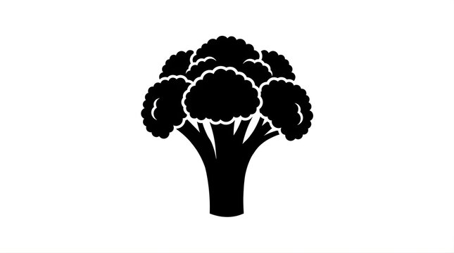 Black Broccoli Silhouette Icon Isolated on White Background