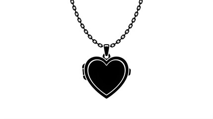 Fototapeta premium Black heart locket pendant on a silver chain isolated on white background