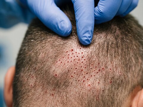 Close-up of Scalp After Hair Transplant Surgery
