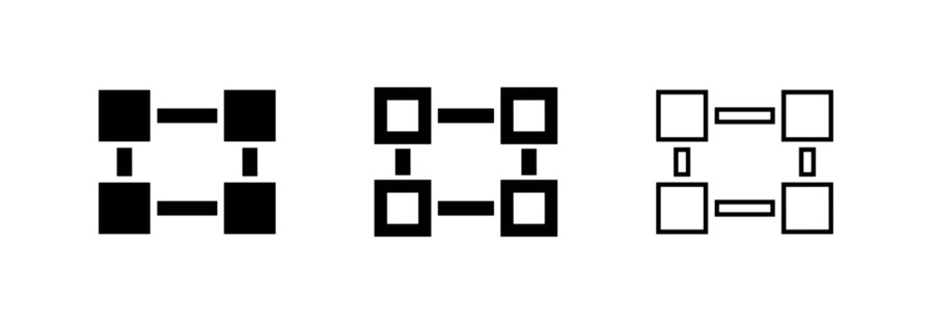 Network Grid Connection Icon Set - Solid, Bold and Thin Outlines