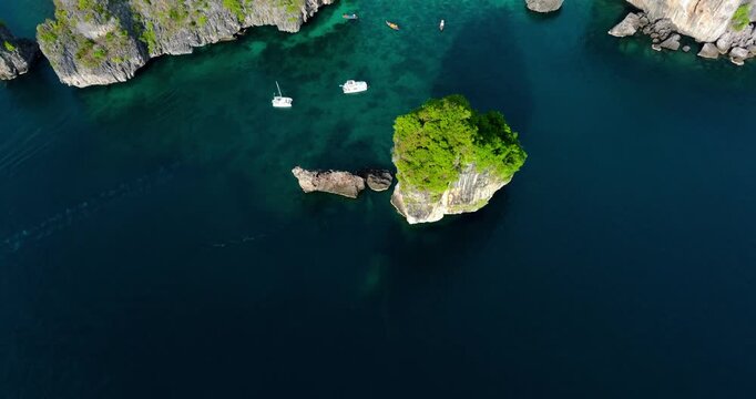 Aerial Drone View of Nui Beach and Loh Lana Bay &ndash; Phi Phi island, Thailand Tropical Seascape