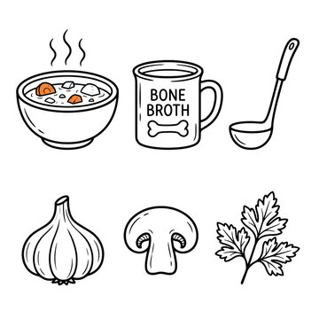 Set of soup and food icons isolated on transparent background