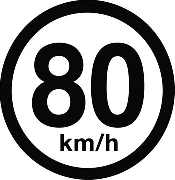 Eighty kilometers per hour speed limit sign simple black and white vector road sign design isolated on white background for traffic safety concepts
