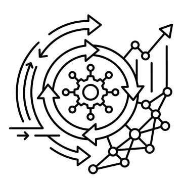 Business process optimization and data integration vector illustration featuring circular arrows and network chart business strategy gear wheel strategy