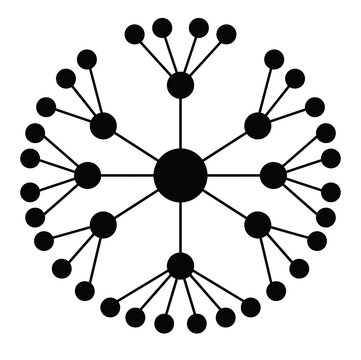 Abstract radial network node diagram with branching connection lines and circular dots abstract graph data structure system map cyber pattern