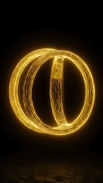 Golden Light Trails Looping and Swirling in a Dynamic Motion Graphics Animation. Abstract Glowing Circles Forming Elegant Patterns.