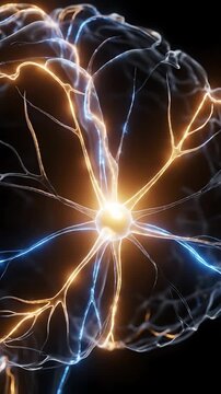 Glowing Brain Animation with Pulsing Neural Networks, Showcasing Interconnected Pathways and Vibrant Energy Flow.
