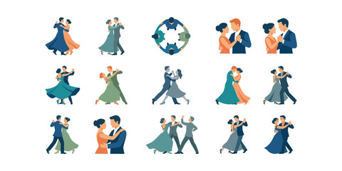 Fototapeta premium Collection of Elegant Ballroom Dancing Couples in Various Poses.