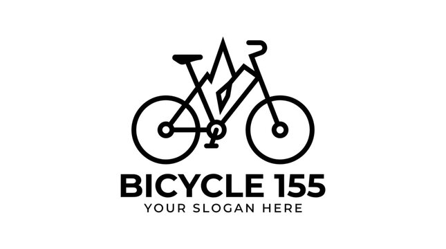 Minimalist mountain bike logo design with geometric bicycle and peak icon.