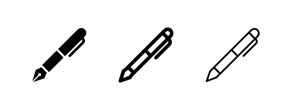 Fountain Pen and Ink Writing Icon Set