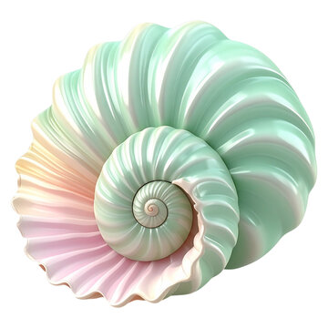 Mint green swirled conch seashell 3d artwork for tropical vacation web banners and soft color palette graphics