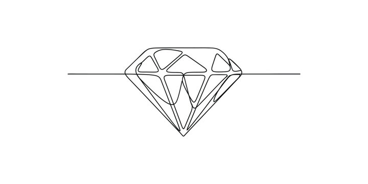 Continuous single line drawing of a faceted diamond gem.