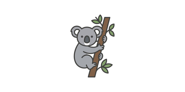 Cute cartoon koala bear climbing on a tree branch illustration.