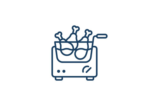 Deep fryer icon with fried chicken drumsticks inside.