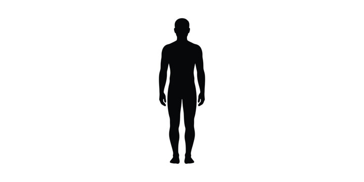 Full body silhouette of a standing man isolated on white background.