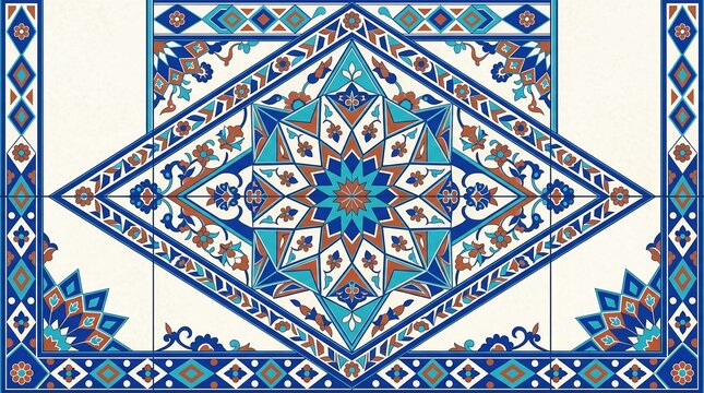 Islamic geometric pattern with blue star motif, traditional arabic mosaic tile design, elegant middle eastern architectural ornament