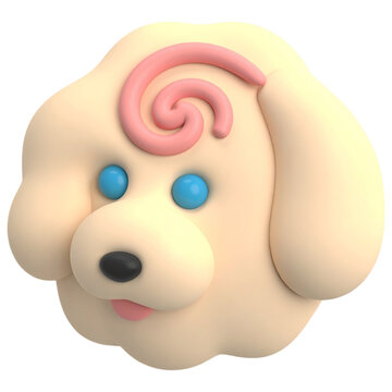 Cute 3d poodle dog head render with pink hair swirl for pet care clinic logos and dog lover stickers