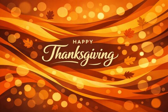 Abstract orange and gold thanksgiving wave background with falling leaves for autumn greeting card banner and poster design
