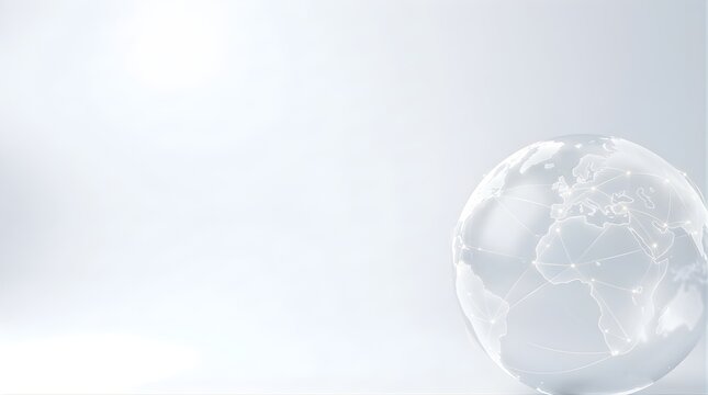 Glowing digital globe with network connections on a bright white background