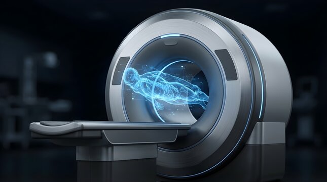 Human body scan inside mri machine for diagnostic medical technology