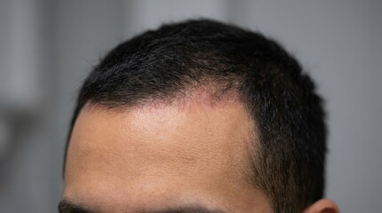 Fototapeta premium Close up of a man with a receding hairline and thinning hair