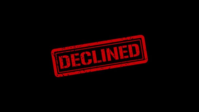 Red declined rubber stamp effect on black background, for business rejection, concept rejected