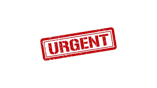 Urgent red rubber stamp animation on white background, for business alerts, priority