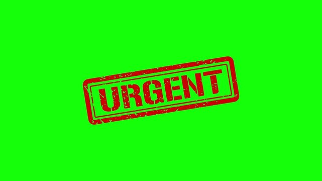Urgent red rubber stamp impression on green screen background, for business alerts