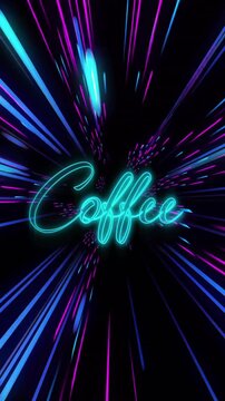 Animation of coffee text over blue shapes moving