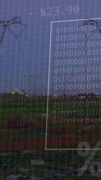 Animation of data processing over electricity pylons