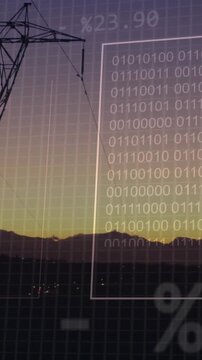 Animation of data processing over electricity pylons