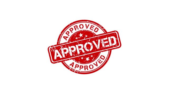 Red approved rubber stamp animation on white background, for business validation, seal