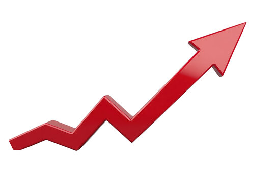 Red zigzag growth arrow rising upward