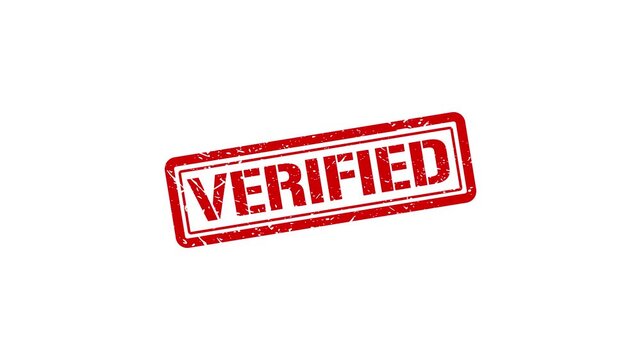 Red verified rubber stamp animation on white background, for business approval, confirmed