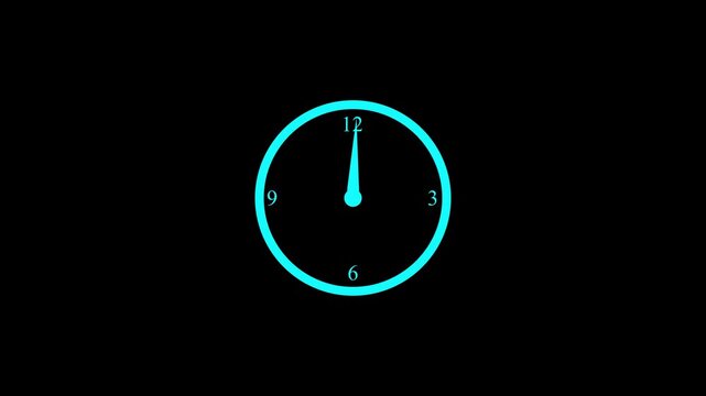 Glowing neon clock face showing time passing on black background