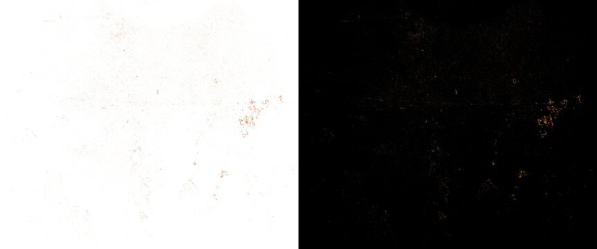 Abstract grunge texture overlays, distressed copper dust particles on white and black background, weathered metallic grain effect
