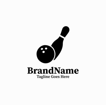 Black image vector logo silhouette of action bowling ball knocking down pin on white background