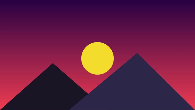 Minimalist mountain landscape with rising sun animation abstract geometric sunrise 4k background, for creative projects